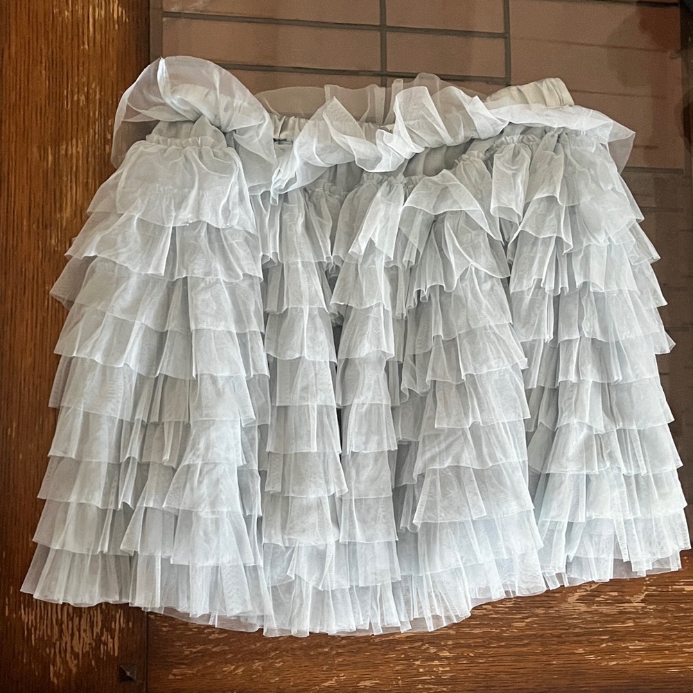 Loveshackfancy Light Gray Ruffled Mini Skirt - image 1